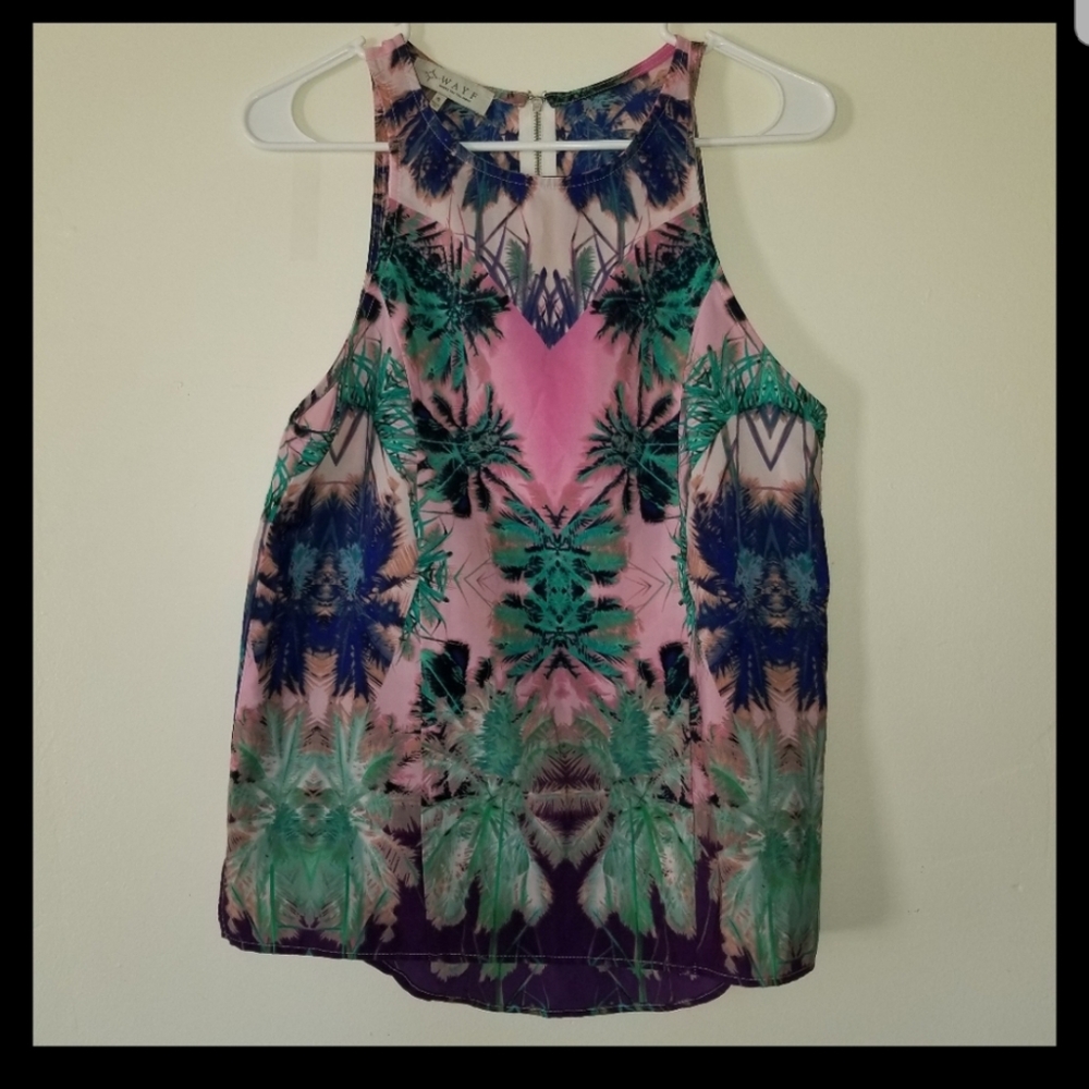 Wayf Ink Blot Palm Tree Tank Top Blouse Size Small